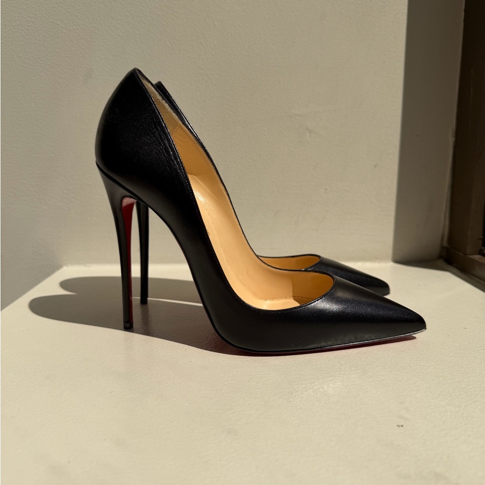 Christian Louboutin Black Leather Pointed-Toe High Heels - Women Shoes - Picture 3 of 7